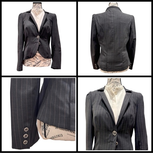 Zenobia Women's Small Gray Pinstripe Wool Blend Blazer Suit Jacket - Picture 10 of 10